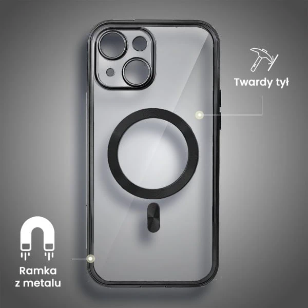 obudowa do iphone 15, podwójna szyba i polerowane aluminium 360° zamykany przód + tył z magsafe, czarna