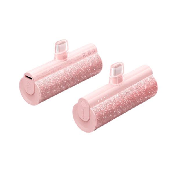power bank wpinany 5000 mah do iphone 15 (wszystkie modele), brokatowy różowy