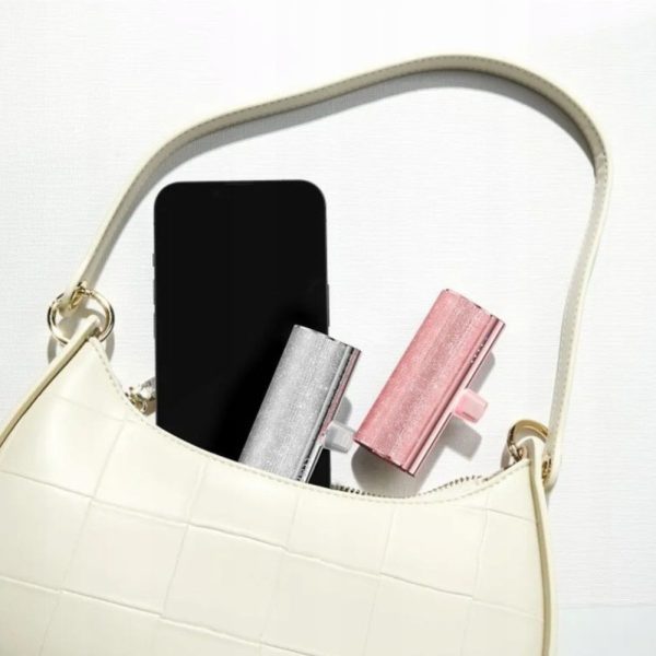 power bank wpinany 5000 mah do iphone 15 (wszystkie modele), brokatowy różowy