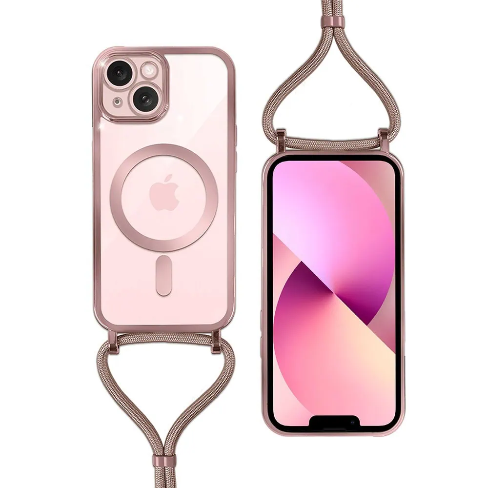 etui do iphone 13 magsafe slim crossbody, jak torebka, różowe