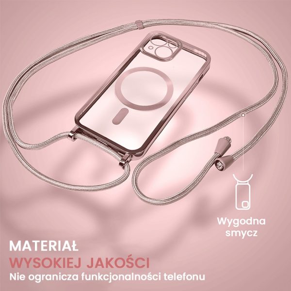 etui do iphone 13 magsafe slim crossbody, jak torebka, różowe