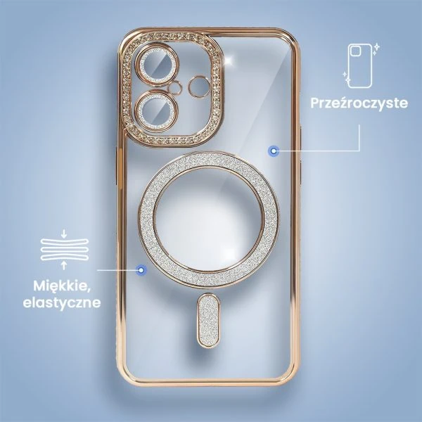 etui do iphone 16 diadem glow, błyszczące z magsafe, przeźroczyste, złote