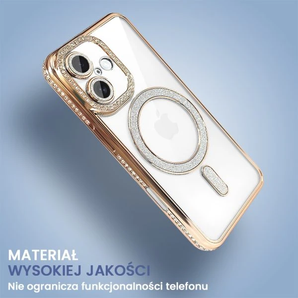 etui do iphone 16 diadem glow, błyszczące z magsafe, przeźroczyste, złote