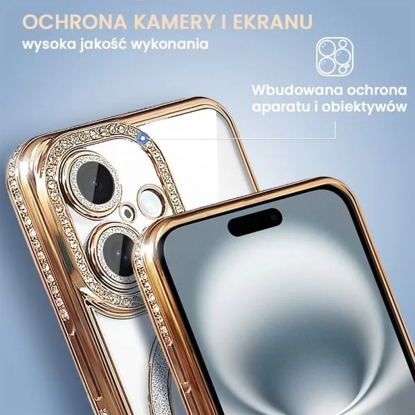 etui do iphone 16 diadem glow, błyszczące z magsafe, przeźroczyste, złote