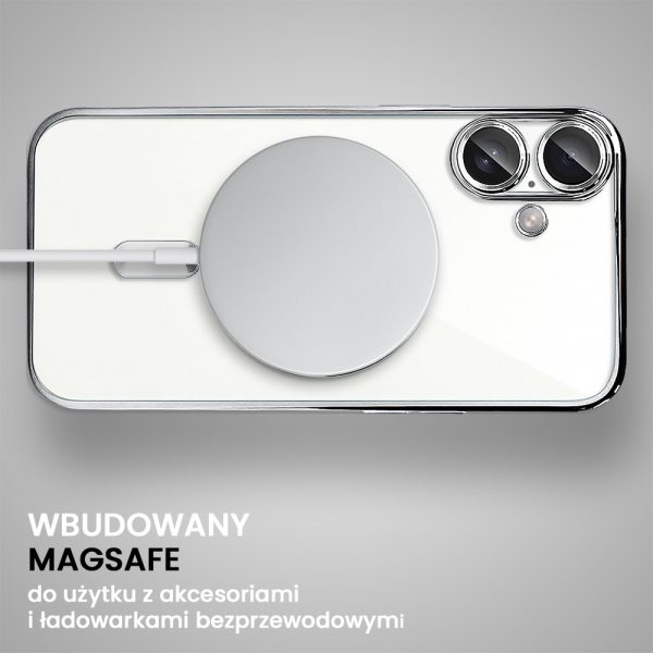 etui do iphone 16 magsafe luxury protect przeźroczyste, hybrydowa ochrona kamery, srebrne