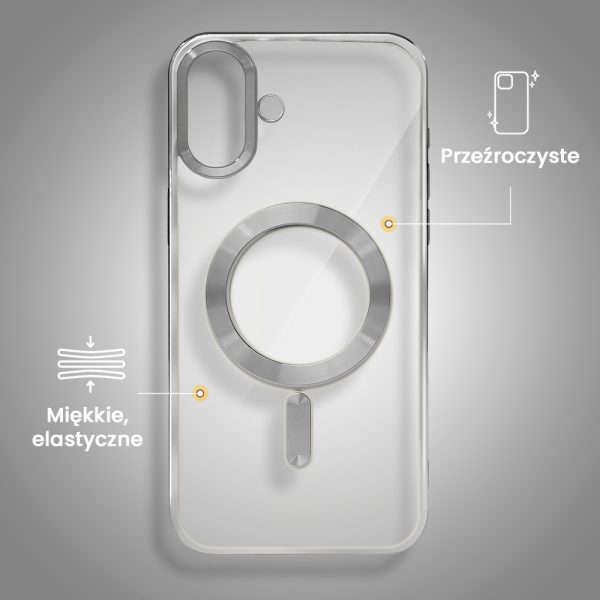 etui do iphone 16 magsafe luxury, przeźroczyste, srebrne