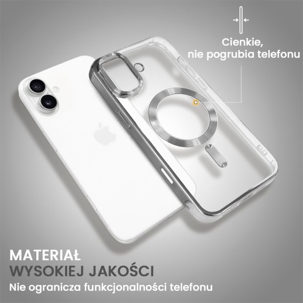etui do iphone 16 magsafe luxury, przeźroczyste, srebrne