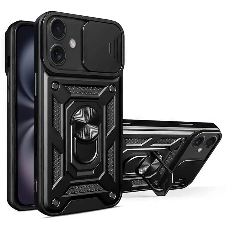 etui do iphone 16 pancerne z magnetycznym uchwytem, osłona kamery, czarne