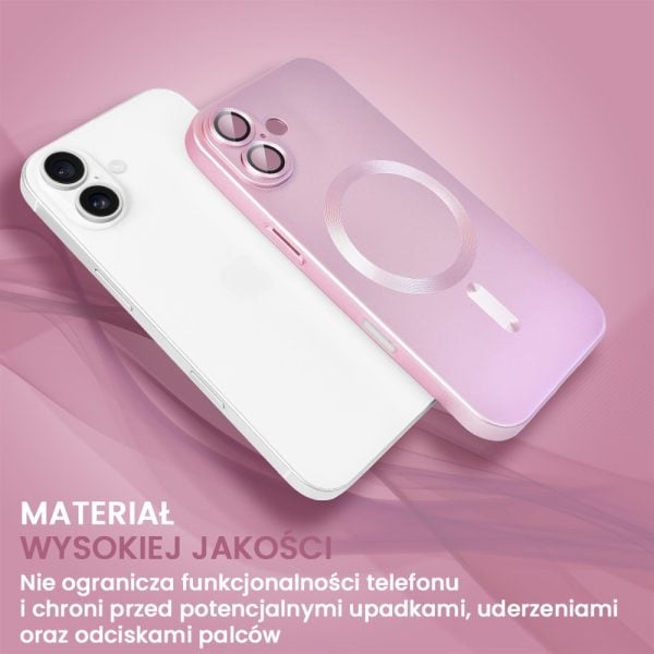 etui do iphone 16 z magsafe, cienkie, metaliczne, z osłoną aparatu, złoty róż