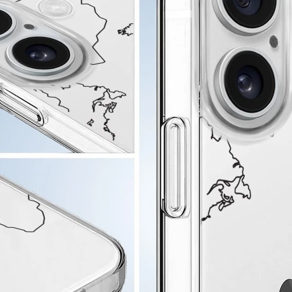 etui do iphone 16 z nadrukiem dookoła świata, przeźroczyste