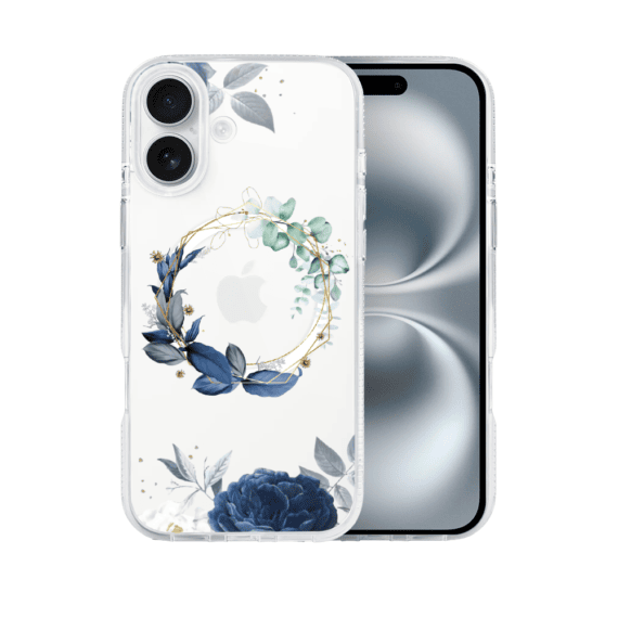 Etui do iPhone 16, Flower MagSafe, niebieskie kwiaty, przeźroczyste (1)
