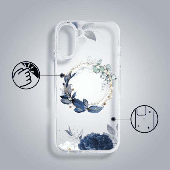 Etui do iPhone 16, Flower MagSafe, niebieskie kwiaty, przeźroczyste (2)
