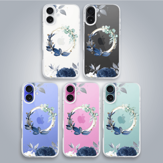 Etui do iPhone 16, Flower MagSafe, niebieskie kwiaty, przeźroczyste (3)