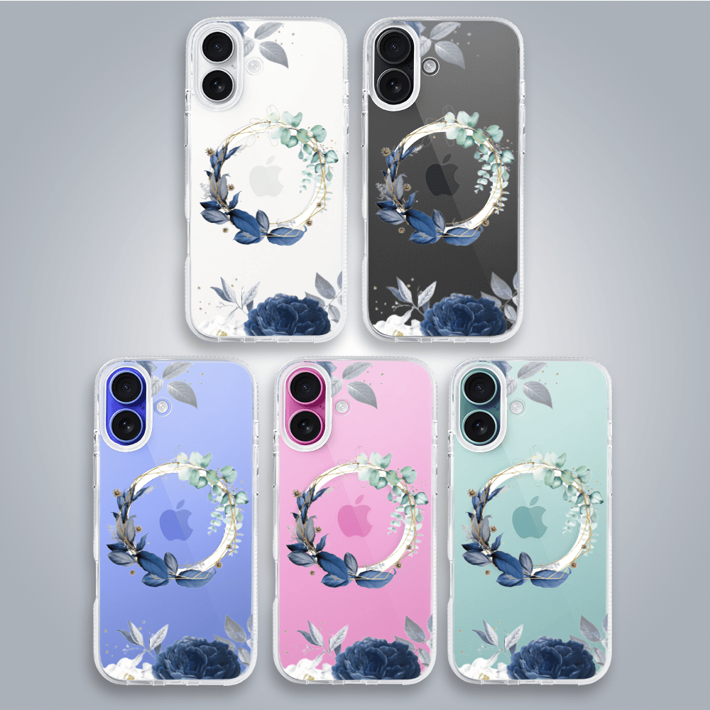 Etui do iPhone 16, Flower MagSafe, niebieskie kwiaty, przeźroczyste (3)