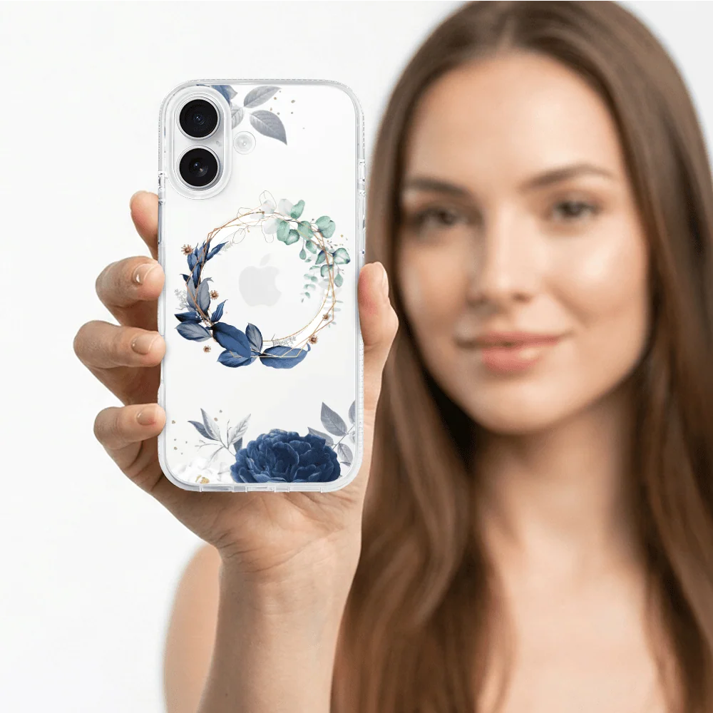 Etui do iPhone 16, Flower MagSafe, niebieskie kwiaty, przeźroczyste (5)