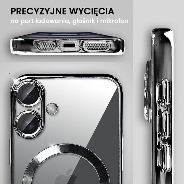 etui do iphone 16 plus magsafe luxury protect przeźroczyste, hybrydowa ochrona kamery, złote (kopia)