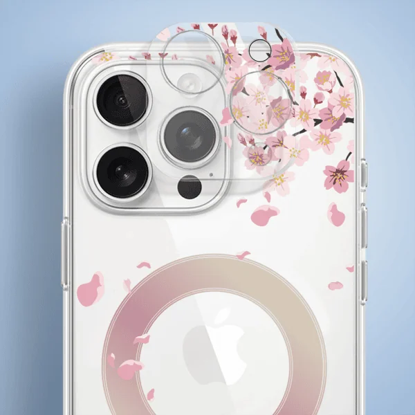 etui do iphone 16 pro flower magsafe z nadrukiem kwiat wiśni, przeźroczyste
