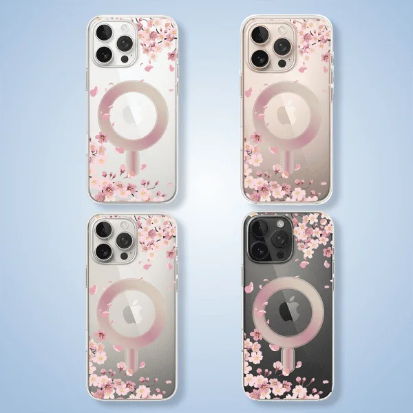 etui do iphone 16 pro flower magsafe z nadrukiem kwiat wiśni, przeźroczyste