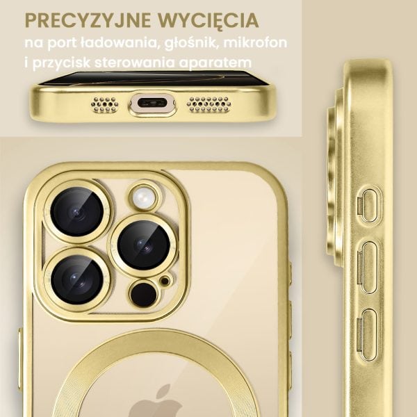 etui do iphone 16 pro max magsafe luxury protect przeźroczyste, z osłoną aparatu, titanium finish, złoty tytan