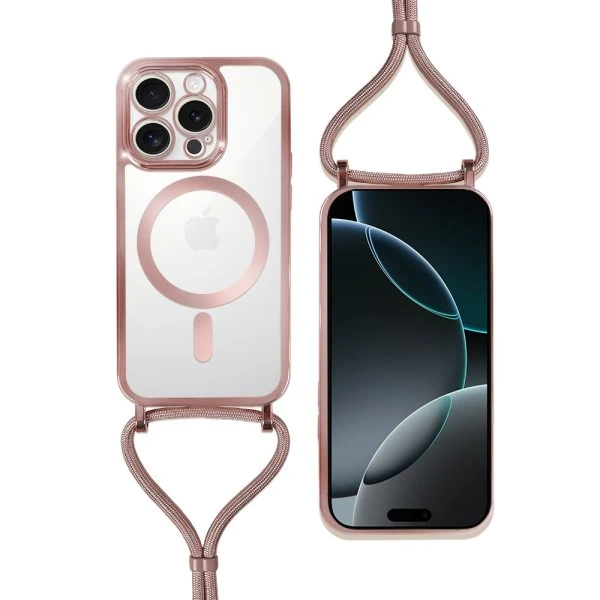 etui do iphone 16 pro magsafe slim crossbody, jak torebka, różowe