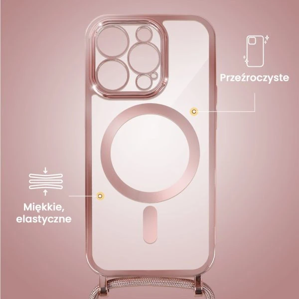 etui do iphone 16 pro magsafe slim crossbody, jak torebka, różowe