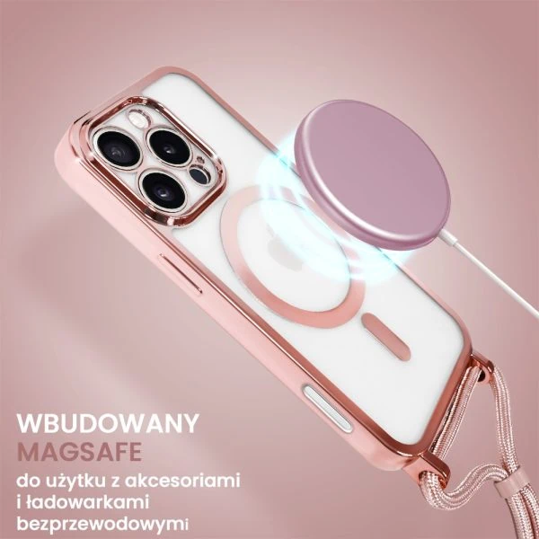 etui do iphone 16 pro magsafe slim crossbody, jak torebka, różowe
