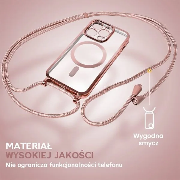 etui do iphone 16 pro magsafe slim crossbody, jak torebka, różowe