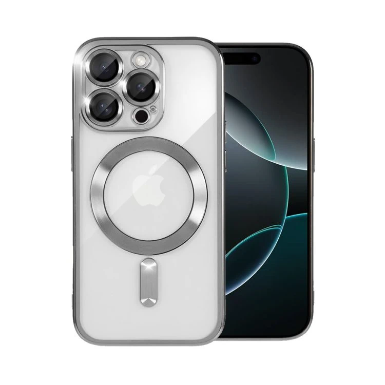 etui do iphone 16 pro magsafe luxury protect przeźroczyste, hybrydowa ochrona kamery, srebrne