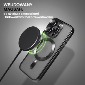 etui do iphone 16 pro magsafe luxury protect przeźroczyste, hybrydowa ochrona kamery, czarne