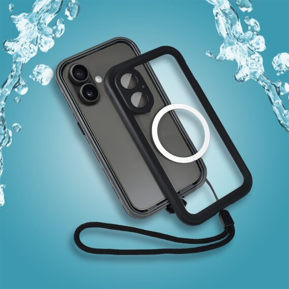 etui do iphone 16 wodoodporne z magsafe, pancerne, przeźroczyste, czarne