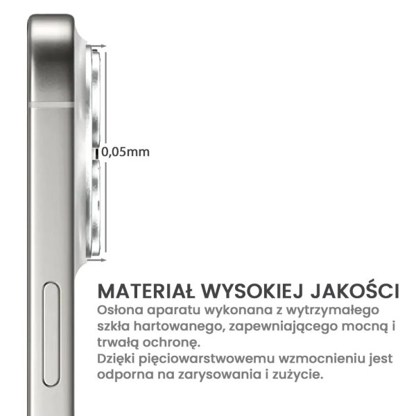 iphone 16 pro gładka metalowa osłona na cały aparat, wbudowane szkła 9h, srebrna