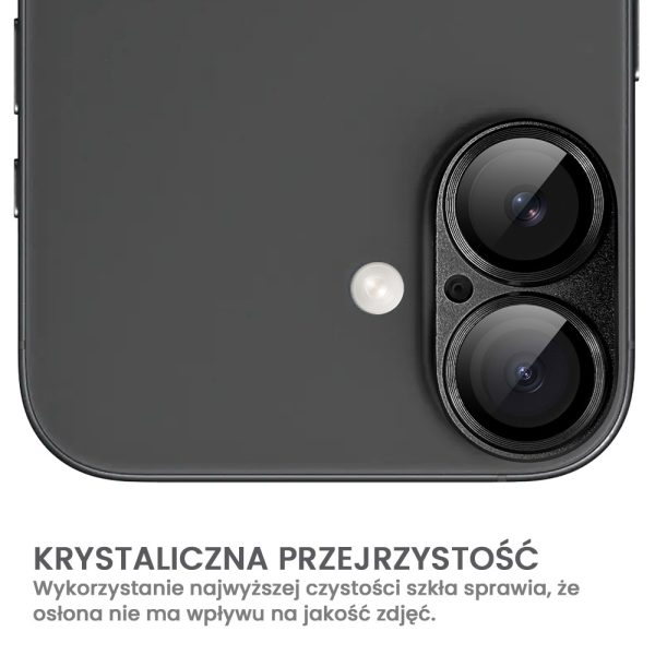 iphone 16 gładka metalowa osłona na cały aparat, wbudowane szkła 9h, głęboka czerń, czarna