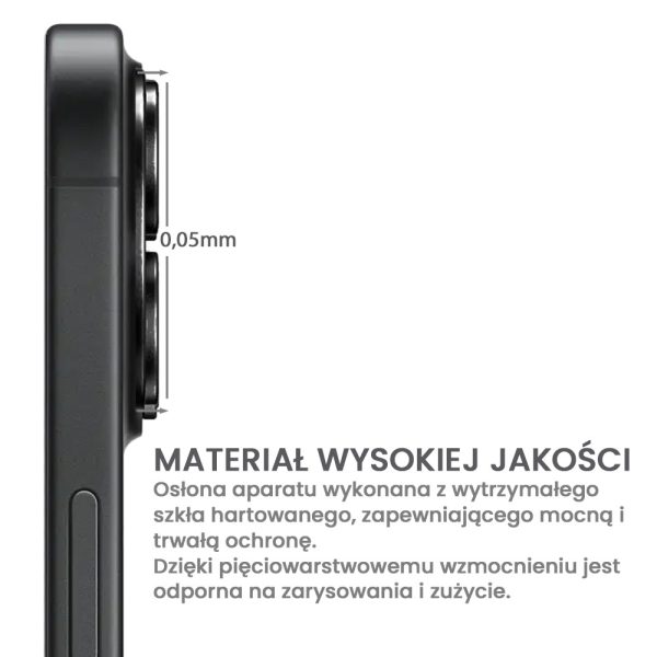 iphone 16 gładka metalowa osłona na cały aparat, wbudowane szkła 9h, głęboka czerń, czarna