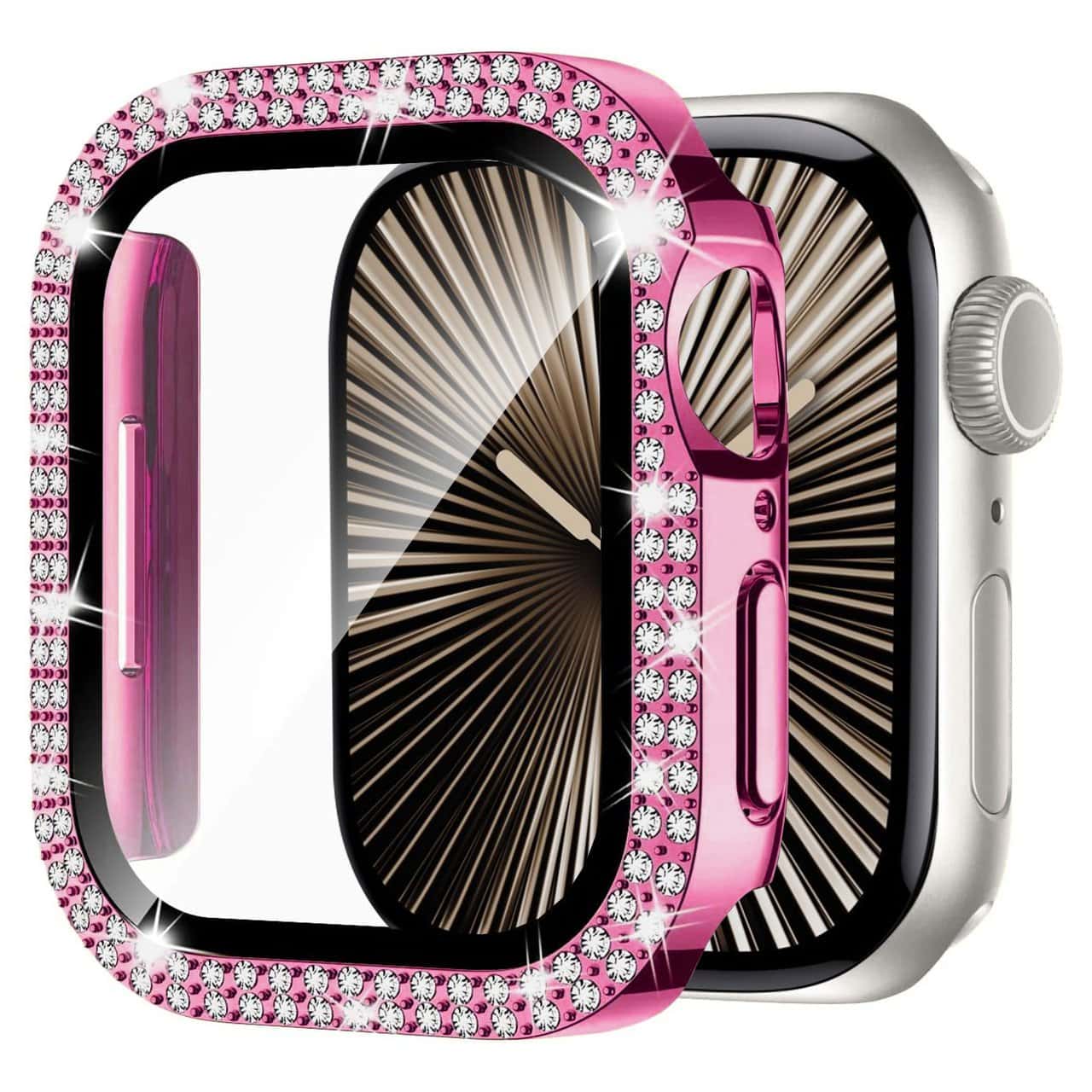 etui do apple watch series 3 42mm, z brokatową osłoną, różowe złoto