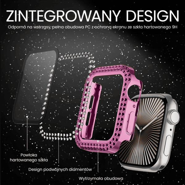 etui do apple watch series 3 42mm, z brokatową osłoną, różowe złoto