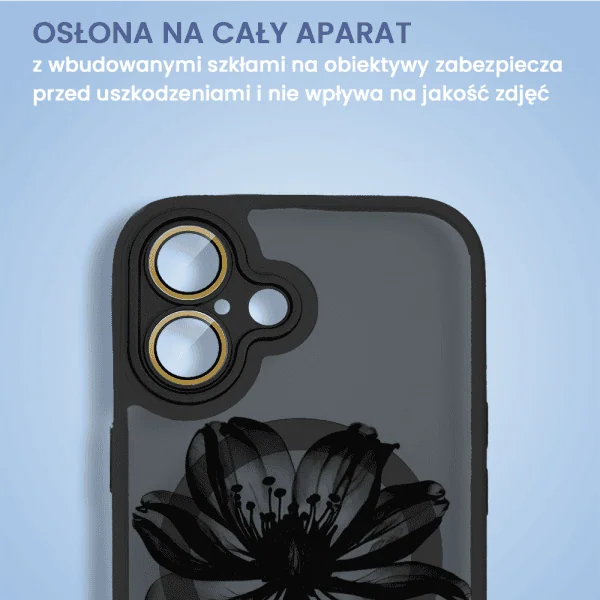 etui do iphone 16 color flush z magsafe, z osłoną aparatu, z nadrukiem czarny kwiat, czarne
