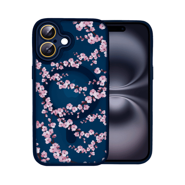etui do iphone 16, color flush z magsafe, z osłoną aparatu, z nadrukiem sakura, kwiat wiśni, czarne (kopia)