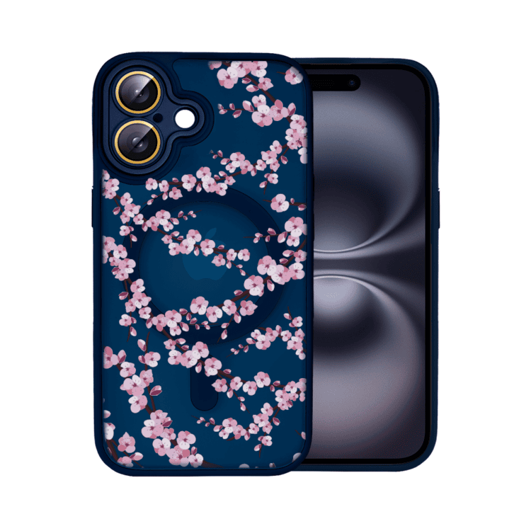 etui do iphone 16, color flush z magsafe, z osłoną aparatu, z nadrukiem sakura, kwiat wiśni, czarne (kopia)
