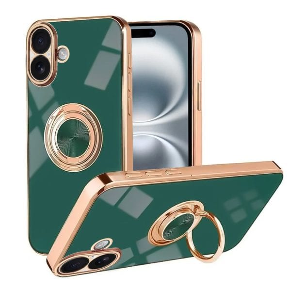 etui do iphone 16 plus eleganckie, ze złotym, metalowym uchwytem i zdobieniami, złoty róż (kopia)