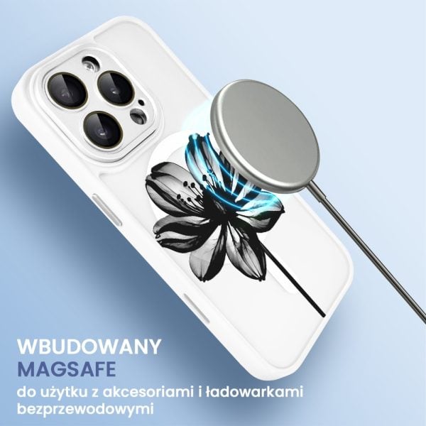 etui do iphone 16 pro color flush z magsafe, z osłoną aparatu, z nadrukiem czarny kwiat, białe