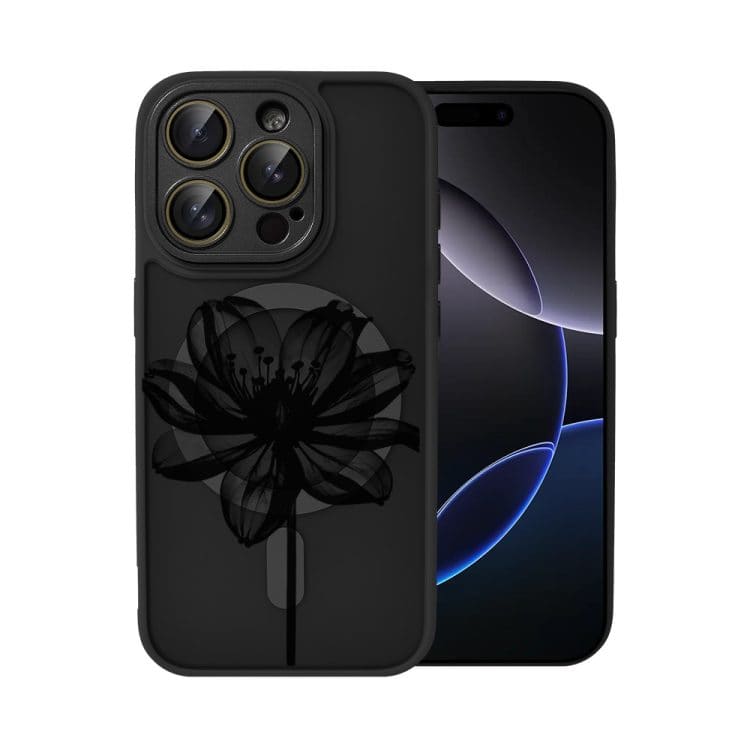 etui do iphone 16 pro max color flush z magsafe, z osłoną aparatu, z nadrukiem czarny kwiat, czarne