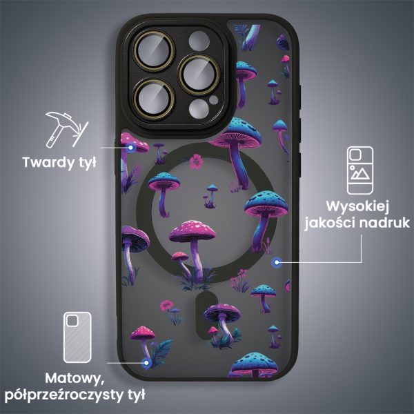 etui do iphone 15 pro max color flush z magsafe, z osłoną aparatu, z nadrukiem magiczne grzybki, granatowe (kopia)