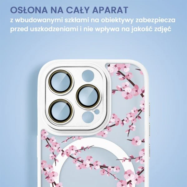 etui do iphone 16 pro max color flush z magsafe, z osłoną aparatu, z nadrukiem sakura, kwiat wiśni, czarne (kopia)