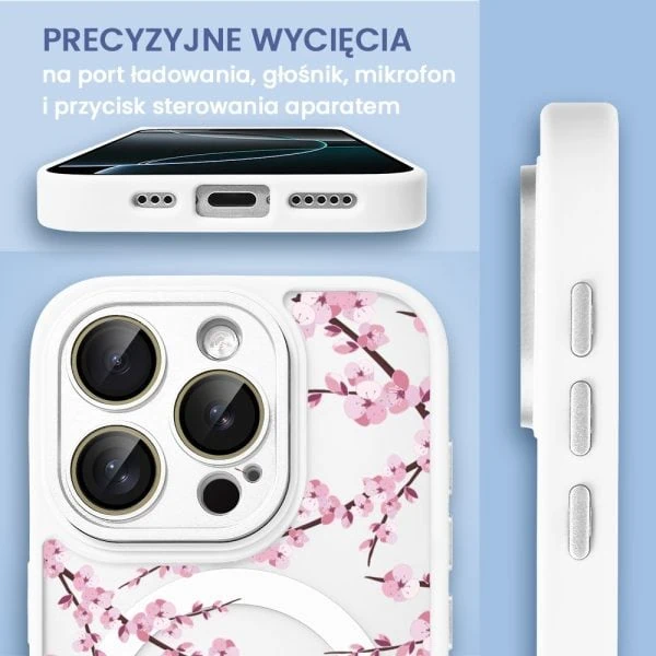 etui do iphone 16 pro max color flush z magsafe, z osłoną aparatu, z nadrukiem sakura, kwiat wiśni, czarne (kopia)