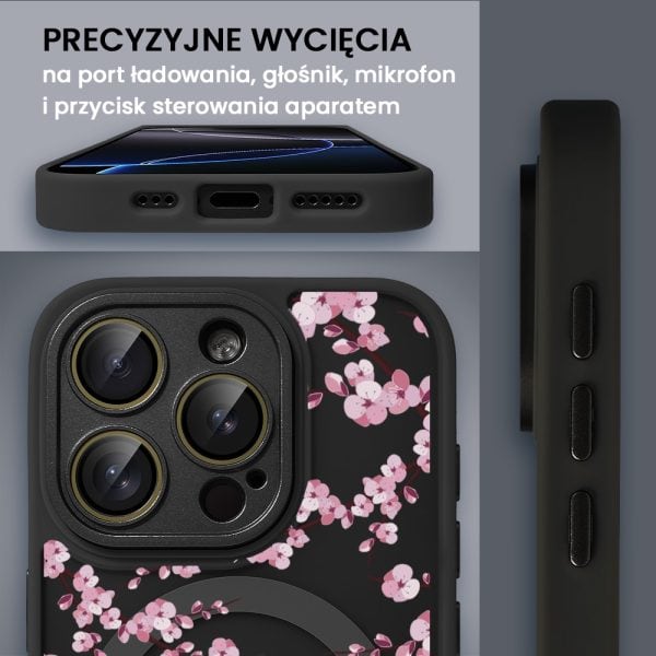 etui do iphone 16 pro max color flush z magsafe, z osłoną aparatu, z nadrukiem czarny kwiat, czarne (kopia)