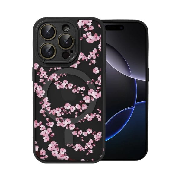 etui do iphone 16 pro max color flush z magsafe, z osłoną aparatu, z nadrukiem czarny kwiat, czarne (kopia)
