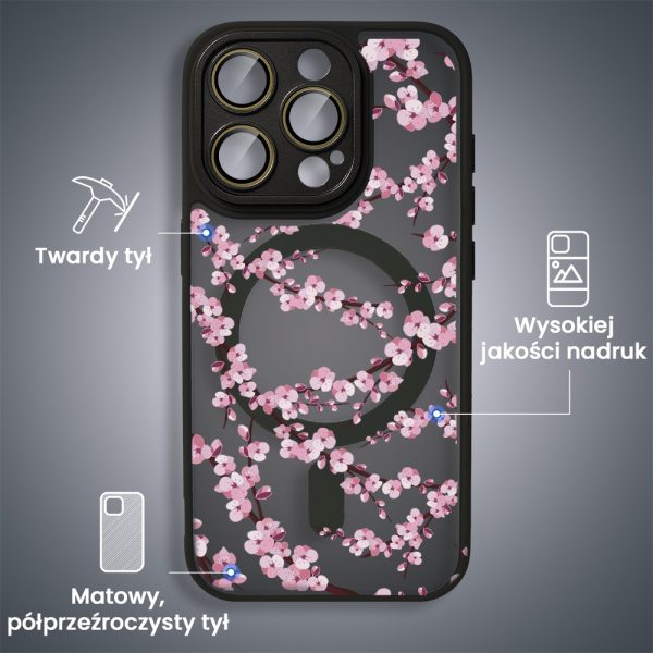 etui do iphone 16 pro max color flush z magsafe, z osłoną aparatu, z nadrukiem czarny kwiat, czarne (kopia)