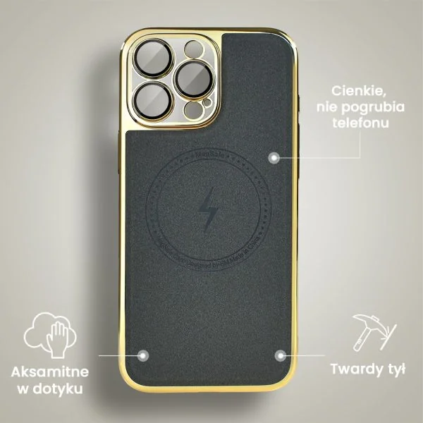 etui do iphone 16 pro max elite magsafe leather, cienkie, złote