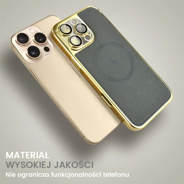 etui do iphone 16 pro max elite magsafe leather, cienkie, złote