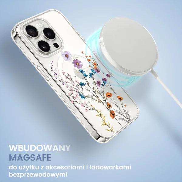 etui do iphone 16 pro kwiaty różnokolorowe z magsafe, przeźroczyste